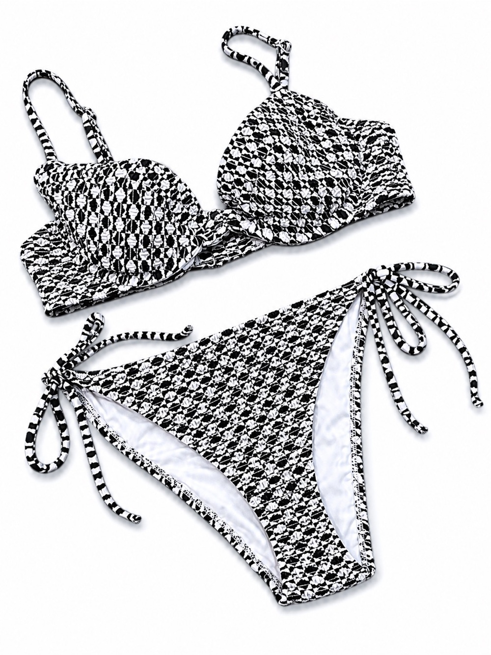Dark Navy & White Abstract Ruched & Patterned Bikini